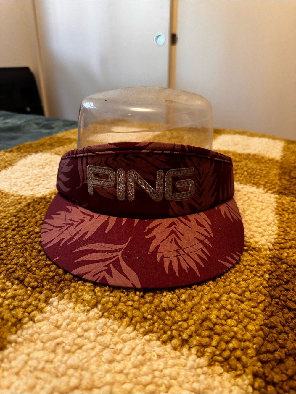Ping Maroon Tour Visor with Leaf Pattern and Embroidered Logo